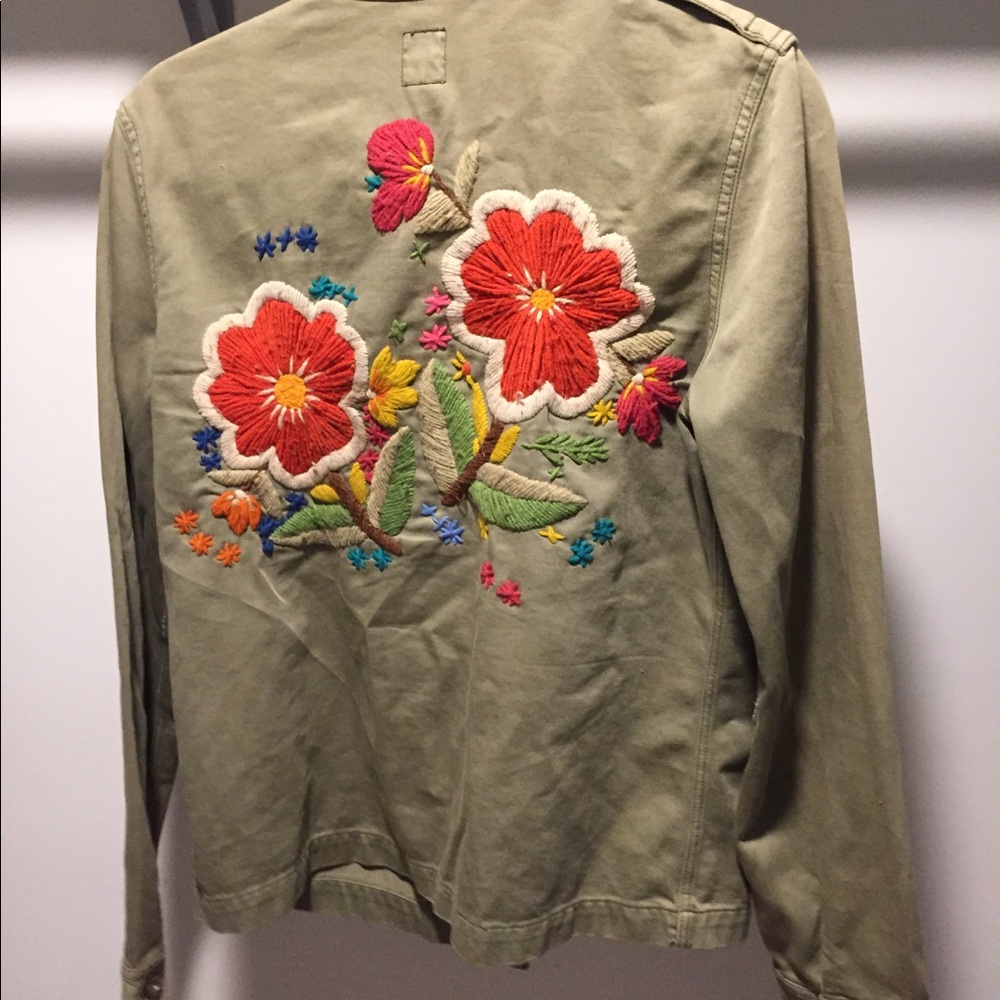 Lucky Brand embroidered floral back army jacket